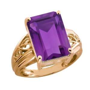    7.10 Ct Octagon Purple Amethyst 18k Rose Gold Ring Jewelry