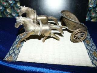 Adorable brass (appears to be Roman) chariot being pulled by two 