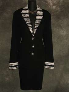 St John EVENING black white knit suit jacket blazer size 10 12 14 