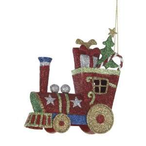  Pack of 6 Multi Colored Glitter Train Holding Presents 