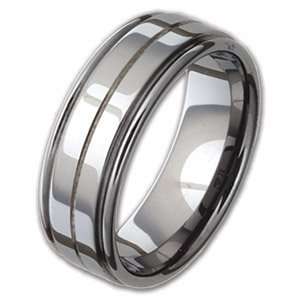  8mm Tungsten Ring with Rounded Flat Edges and Groove/Tungsten 