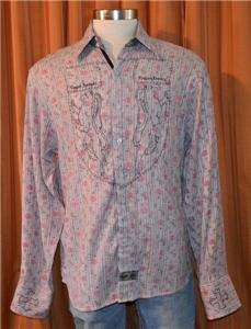 English Laundry LONG SLEEVE PINK FLORAL GRAY BROWN BUTTON DOWN SHIRT 