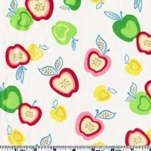  45 Wide 21 Wale Corduroy Apples White Fabric By The Yard 