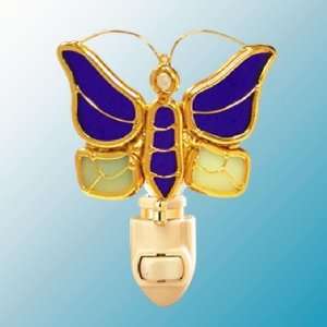  Butterfly Stained Glass 24k Gold/Crystal Night Light Baby