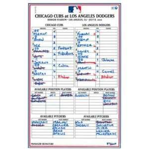  Cubs at Dodgers 7 08 2010 Game Used Lineup Card (LH969516 
