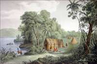   Antique Print of an Indian Villiage Scene in Tocaia as, Brazil