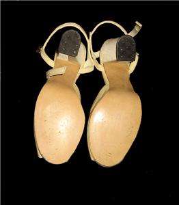 Vintage 1940s Beige Linen Peep Toe Wedding Dressy Formal Womens Shoes 