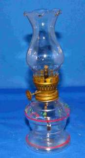 VITG MINIATURE JAPAN 1950S CLEAR GLASS OIL LAMP HAND PAINTED  