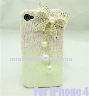 Bling Bow White back Case Cover Skin for iPhone 4  