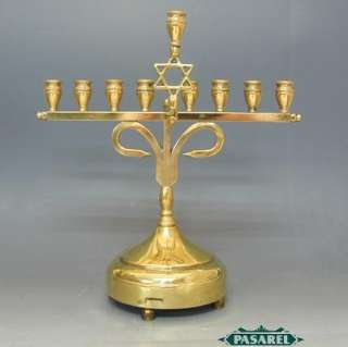 Antique Brass Musical Hanukkah Lamp Menorah Europe 1930  