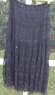   SMOCKED TIERED SEQUIN LINED DRESS PEASANT A LINE SKIRT SX NEW  