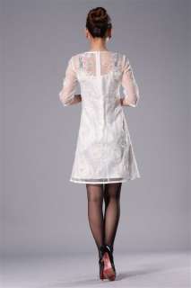 White Embroider Organza Round Neck Half Sleeve Fashion Stylish Slim 