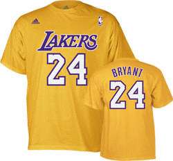 Kobe Bryant Gold adidas Name and Number Los Angeles Lakers T Shirt 