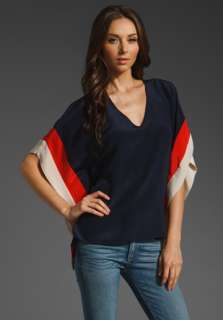 AKIKO Batwing Top in Navy/Indian Red/Sand  