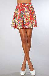 Motel The Anna Hi Waisted Skater Skirt in Red Ditsy Floral Print