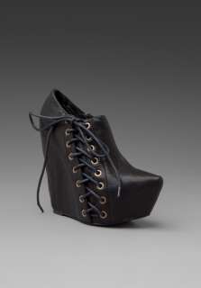 JEFFREY CAMPBELL Zup Lace Up Wedge in Black Leather at Revolve 