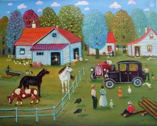 Original Oil on Canvas Naive Painting Farmers Domain by Konstantin 