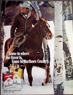 1971 Marlboro Man riding horse thru snow vintage ad  