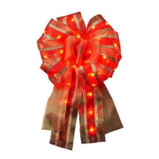 Meilo Creation12 in. LED Lit Decorative Bow Red Ribbon with Red Lights
