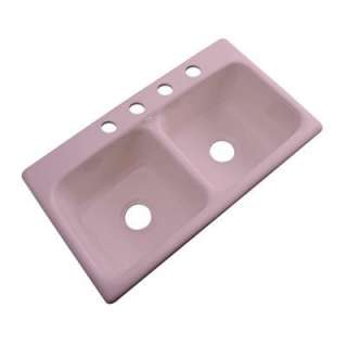   Drop in Acrylic 33x19x9 4 Hole Double Bowl Kitchen Sink in Wild Rose
