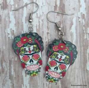 Frida Kahlo sugar skull day of dead Rockabilly tattoo earrings FREE 