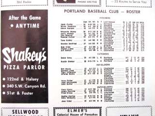 Portland Oregon Beavers 1965 PCL Pacific Coast League Program  