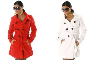 Damen Mantel Jacke Mittellang weiß rot Gr 36 38 40 42  
