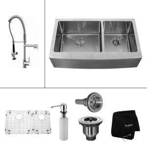 Double Bowl Kitchen Sink, Single Lever Pull Out Sprayer Kitchen Faucet 