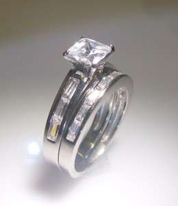 Princess Cut Baguette Cz Wedding Ring Set  