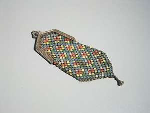 Unique Small Vintage Chainmail Purse with Painted Multi Color Squares 