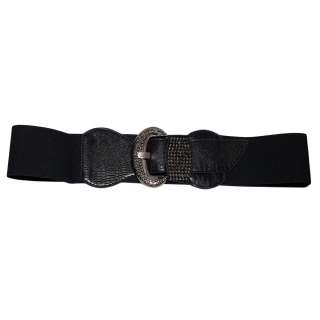 Plus Size Rhinestone Studded Leatherette Belt Black  