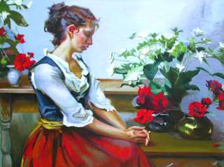   CLASSIC PROTRAIT AND STILL LIFE OIL PAINTING VIENNA WIEN GIRL & ROSE