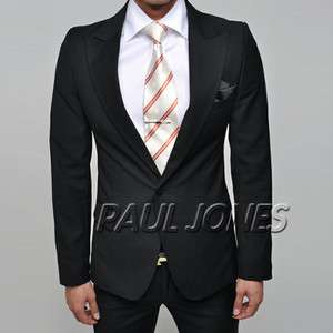 PJ One Button Mens Slim Skinny Fit Black Dress Suit Jacket & Pants 