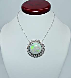 Antique 21ct Opal European Diamond Estate Necklace 14K White Rose Gold 