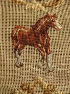 Vtg. 40x9 PREWORKED Needlepoint Canvas Bell Pull Petit Point   Horses 