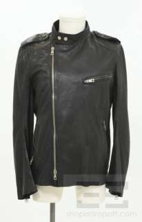 Ann Demeulemeester Black Leather Asymmetric Zip Front Mens Jacket 
