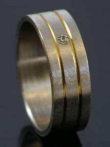 Edelstahlring mit Stein und 2 Streifen bicolor gold silber Ring 