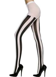BLACK & WHITE VERTICAL STRIPED TIGHTS GOTHIC BURLESQUE  