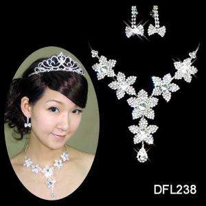 Wedding Bridal crystal necklace earring Sliver Jewelry set TL0238 