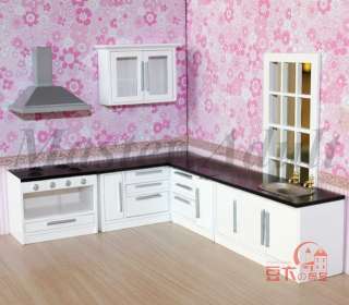   Miniature 112 Handmade White Wooden Kitchen 6 pcs Cabinet,Stove,Rasin