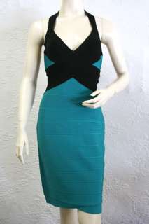  AND TIMELESS 100% AUTHENTIC HERVE LEGER BANDAGE TURQUOISE DRESS 