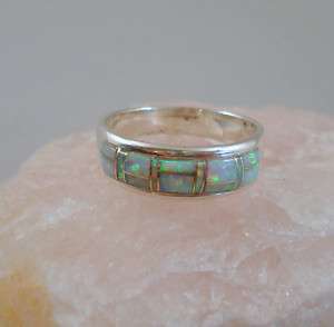 STERLING SILVER WHITE OPAL INLAY BAND SIZE 9  