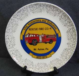 Vtg Rescue Fire Co #1 Truck Engine Plate Mt. Aetna Pa  