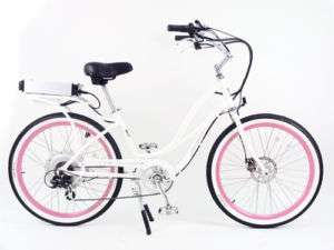 PEDEGO ELECTRIC CRUISER BICYCLE BIKE   WHITE FRAME/PINK RIMS & WHITE 