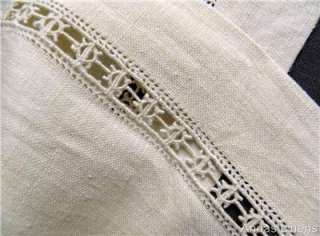 Antique Vintage Italian Linen Tablecloth Hand Made Lace Beige  