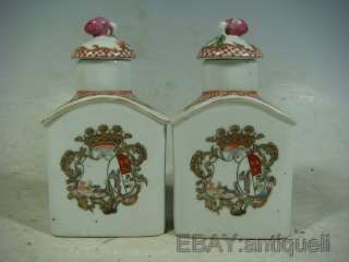 beautiful chinese export armorial porcelain caddys  
