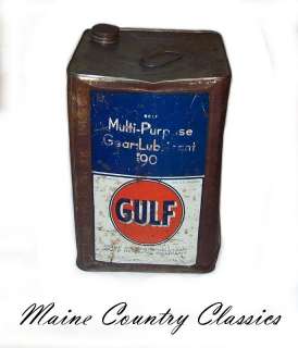Vintage GULF OIL 5 GALLON GEAR LUBRICANT CAN Square Multi Purpose 90 