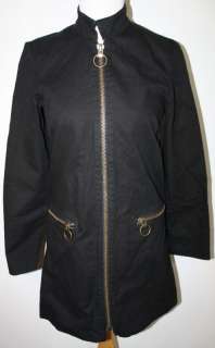 FREE PEOPLE Black Cotton Twill Zip Front LS Coat XS  