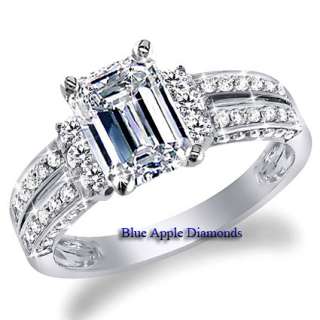 Color Emerald Cut Split Shank Diamond Engagement Ring GIA Cert 18k 