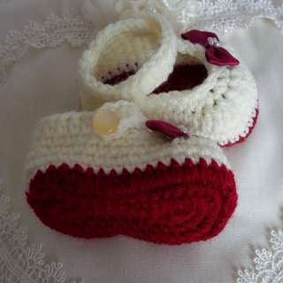 Baby Girls Crochet/Knitted Mary Jane Shoes/Booties Handmade Baby Gift 